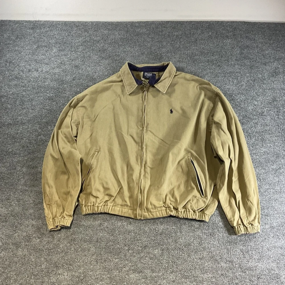 Vintage 90s Polo Ralph Lauren XXL Harrington Jacket Made USA Tan Pony Bomber